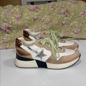 ShuShop Leopard Star Sneakers in Cream and Tan